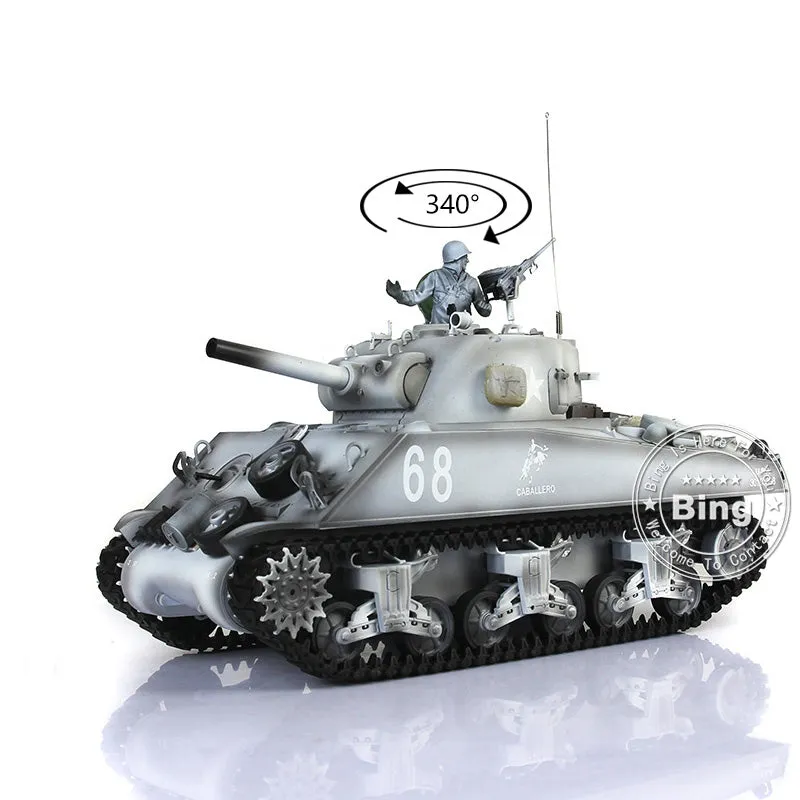 2.4G Henglong 1/16 Scale 7.0 Plastic Version M4A3 Sherman RTR RC Tank Model 3898 w/ Short Barrel BB Shooting IR Battling System