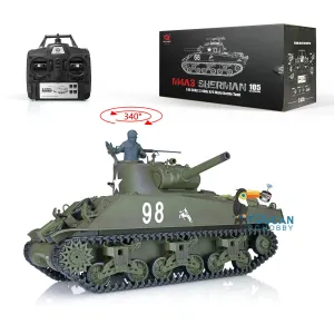 2.4G Henglong 1/16 Scale 7.0 Plastic Version M4A3 Sherman RTR RC Tank Model 3898 w/ Short Barrel BB Shooting IR Battling System