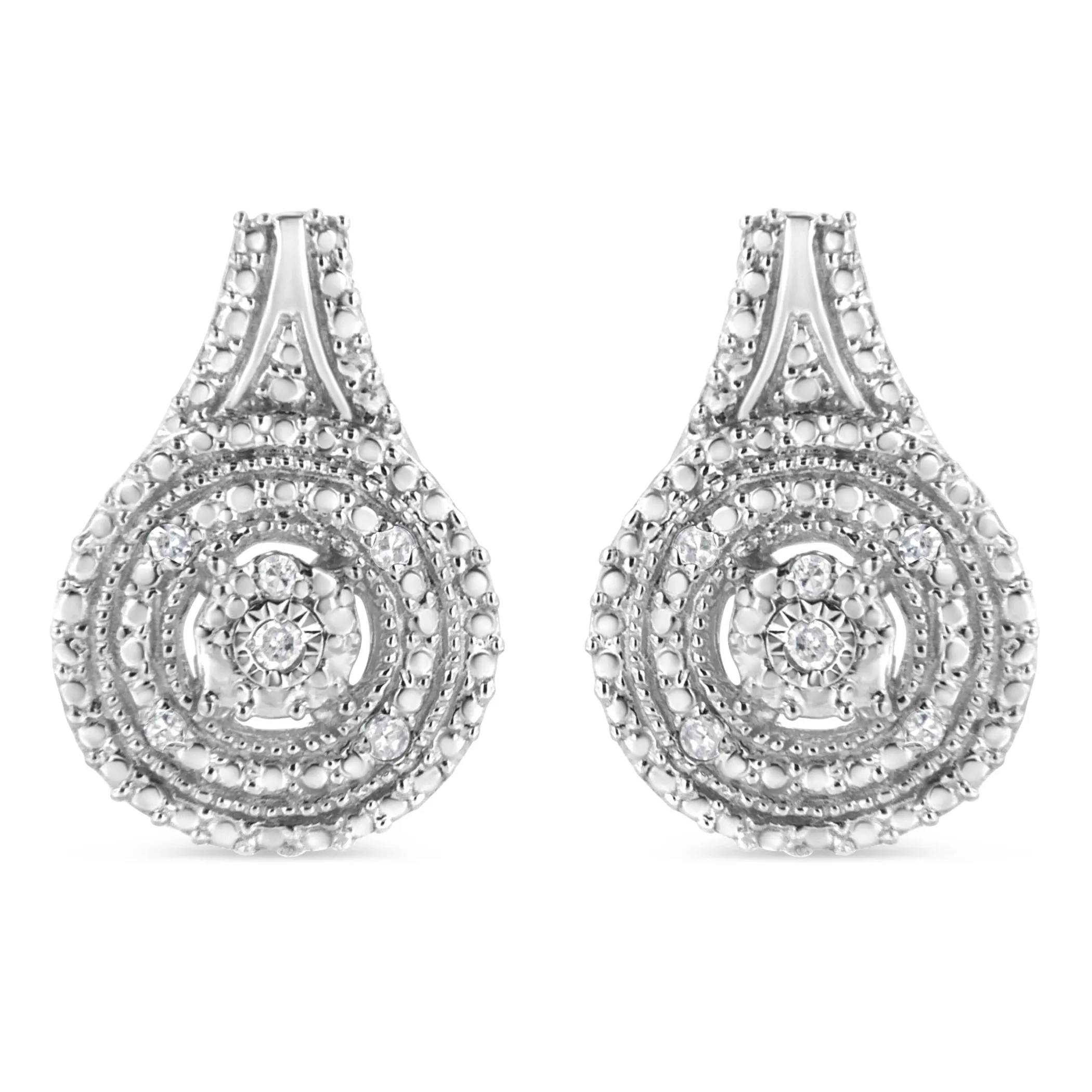 .925 Sterling Silver Miracle Set Diamond Accent and Beaded Halo Dangle Earrings (I-J Color, I2-I3 Clarity)