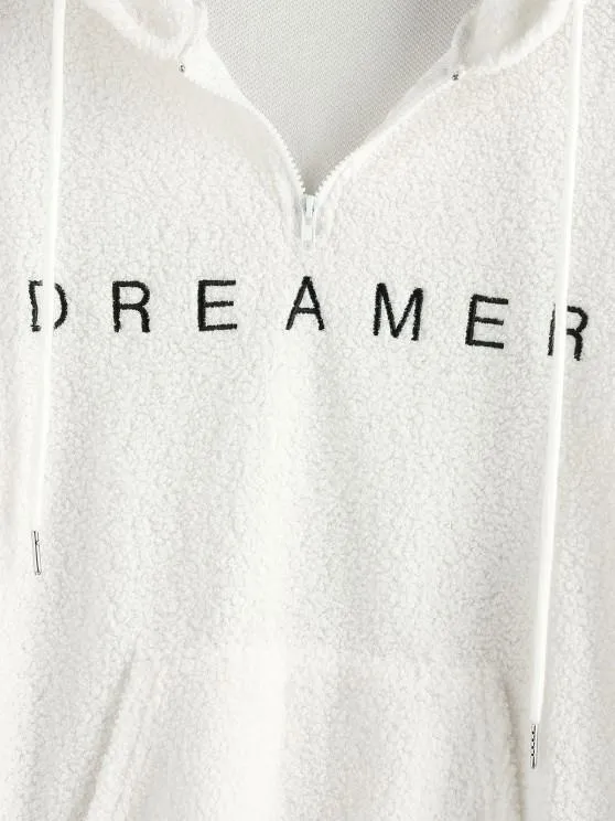 American Flag Dreamer Embroidered Quarter Zip Teddy Hoodie for Women