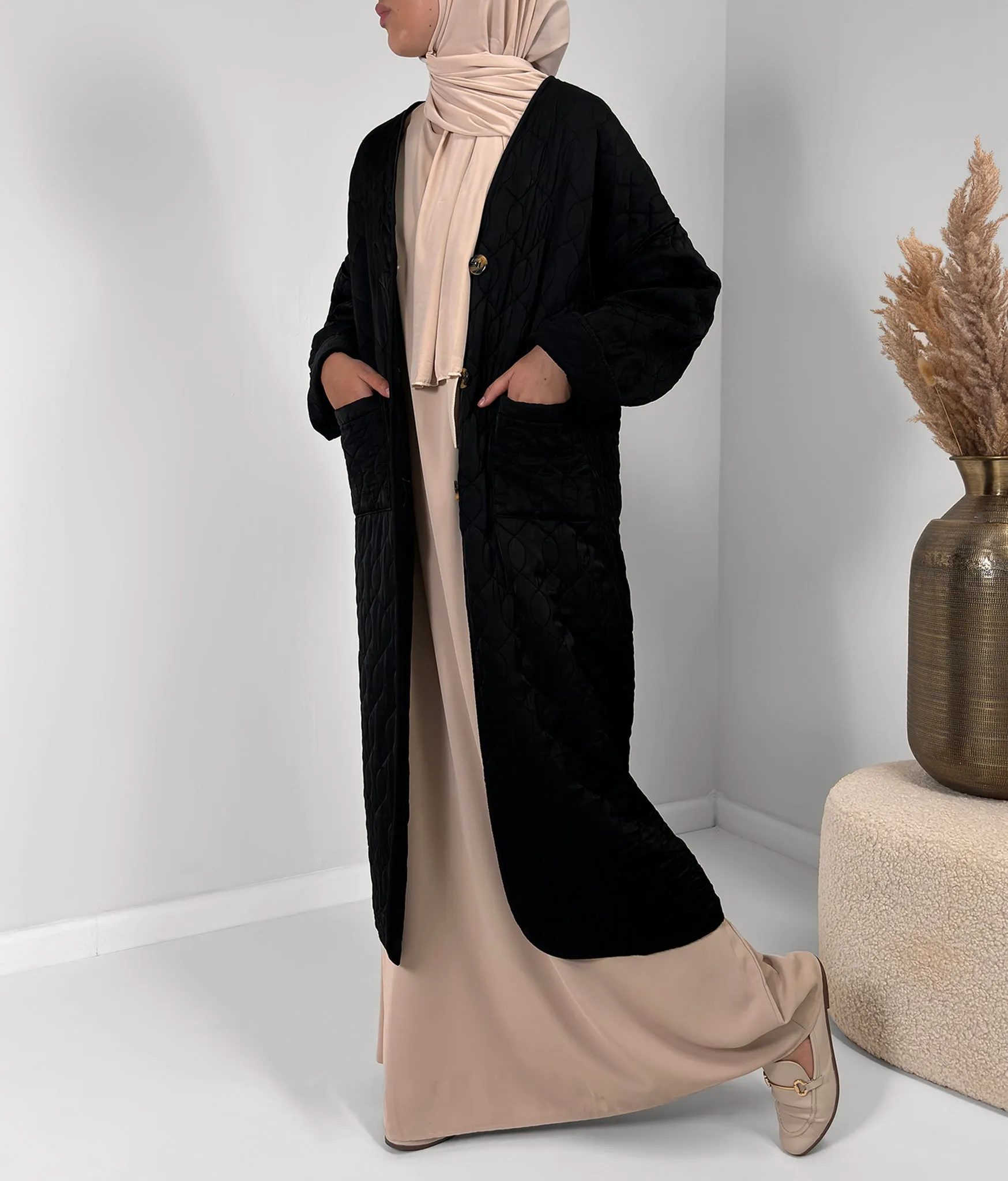 Amina Quilted Coat - Black