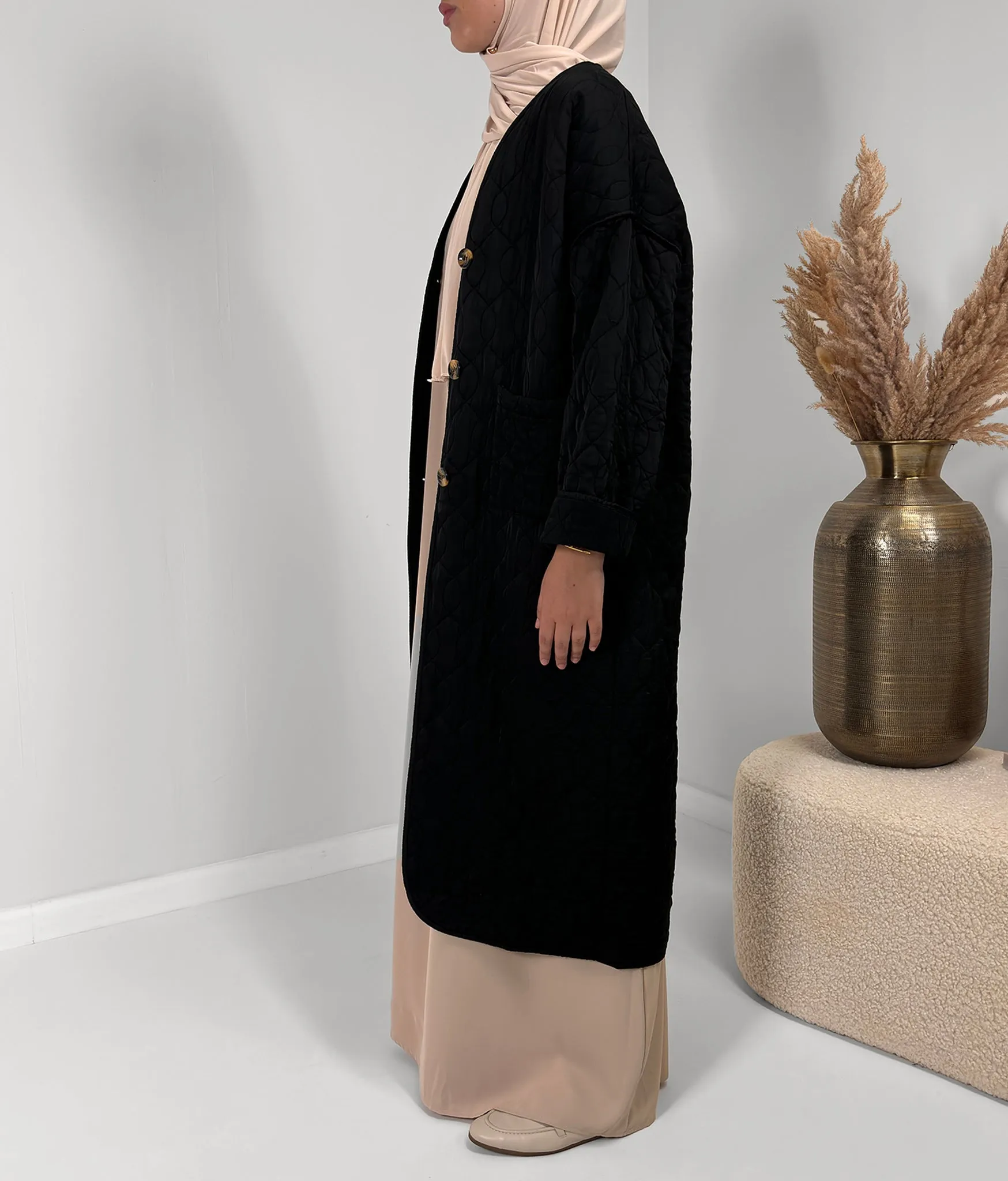 Amina Quilted Coat - Black