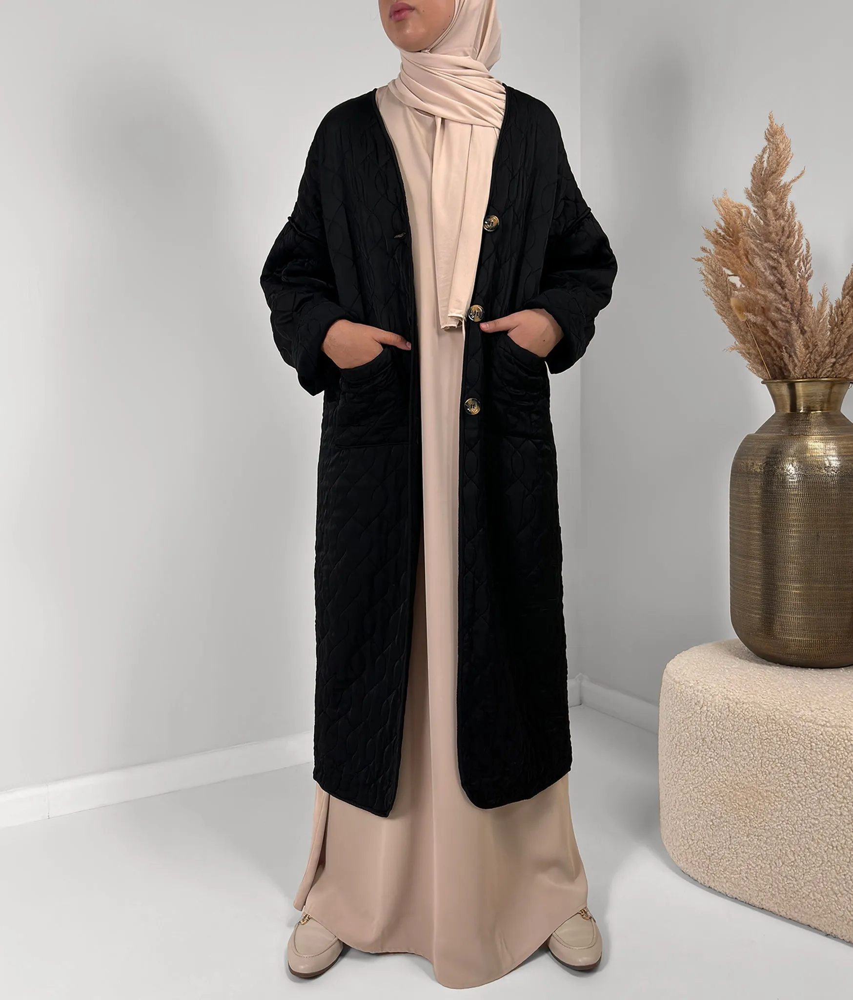 Amina Quilted Coat - Black