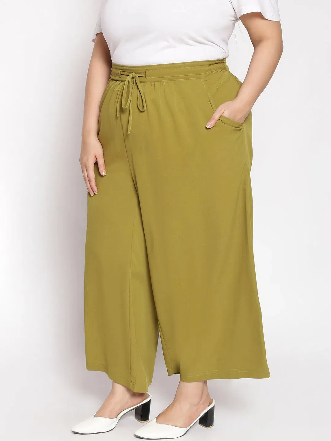 Army Green Plus Size Flared Pants