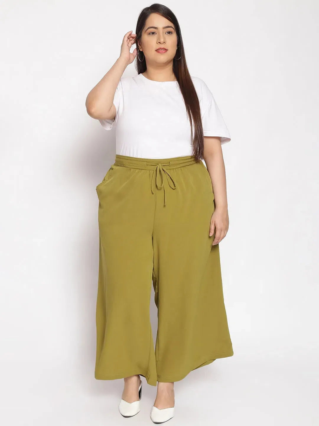 Army Green Plus Size Flared Pants
