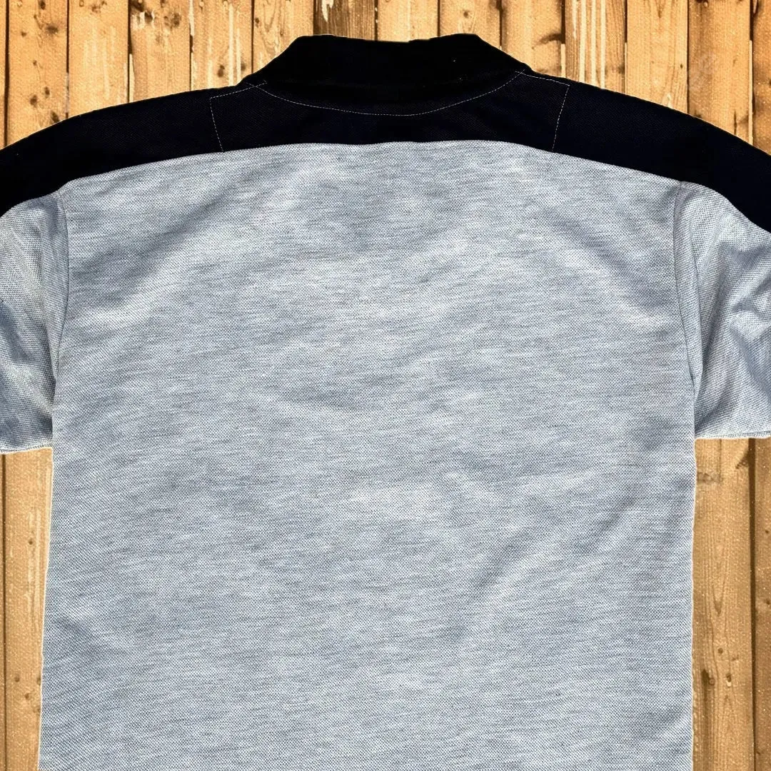 Ash Color Polo T-Shirt with Navy Blue Shoulder Cut