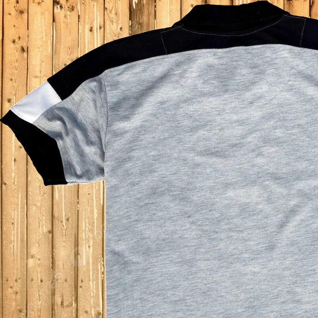Ash Color Polo T-Shirt with Navy Blue Shoulder Cut