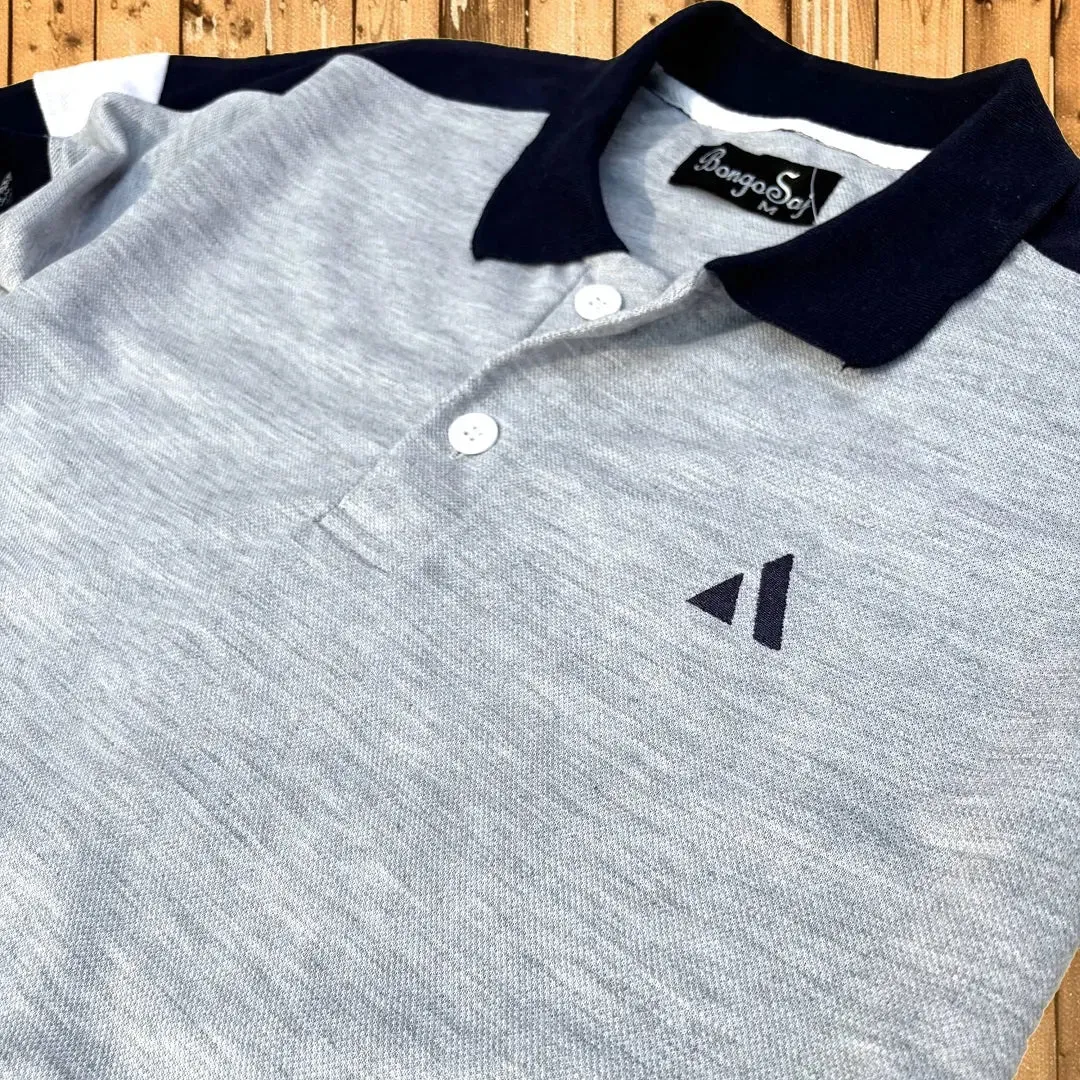 Ash Color Polo T-Shirt with Navy Blue Shoulder Cut