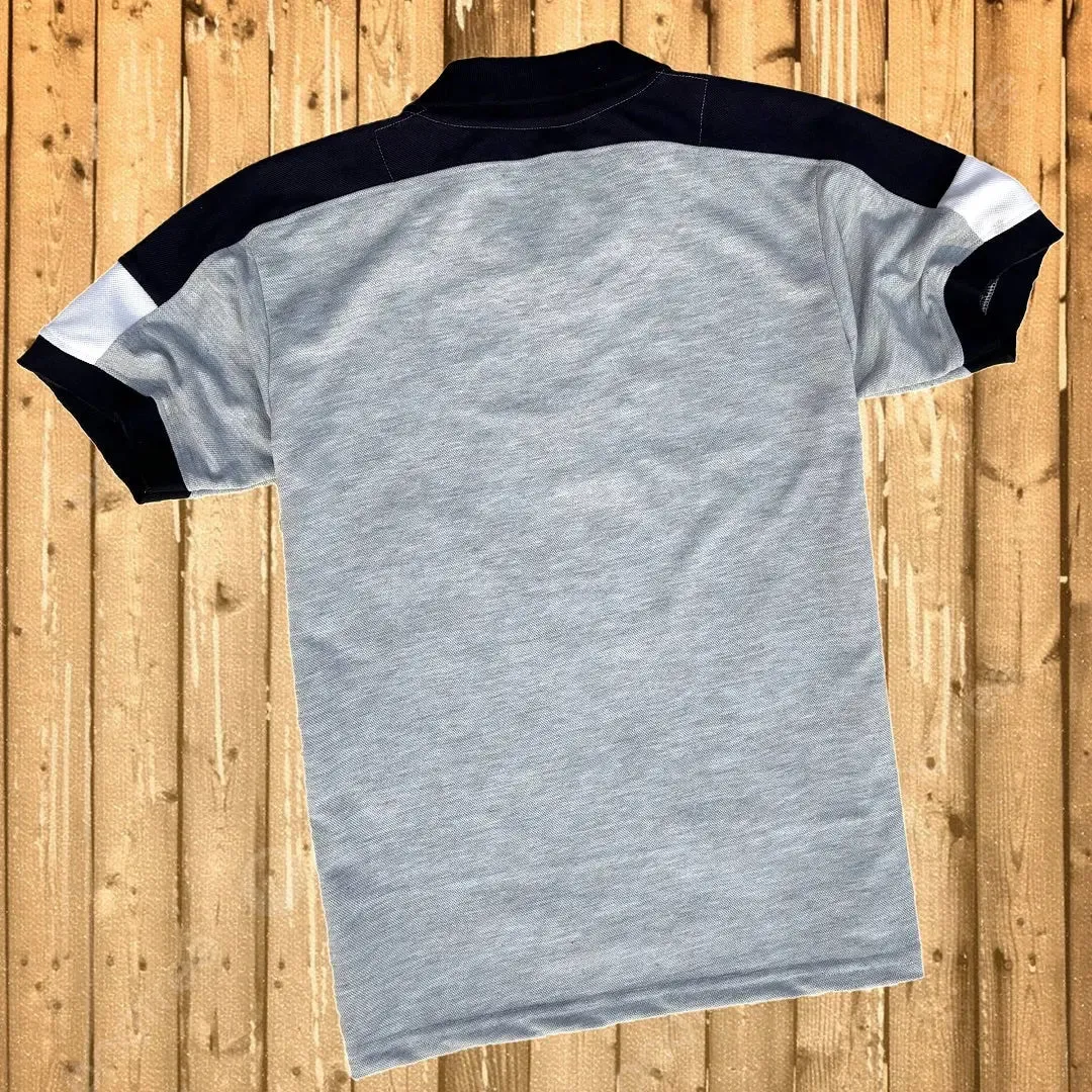 Ash Color Polo T-Shirt with Navy Blue Shoulder Cut