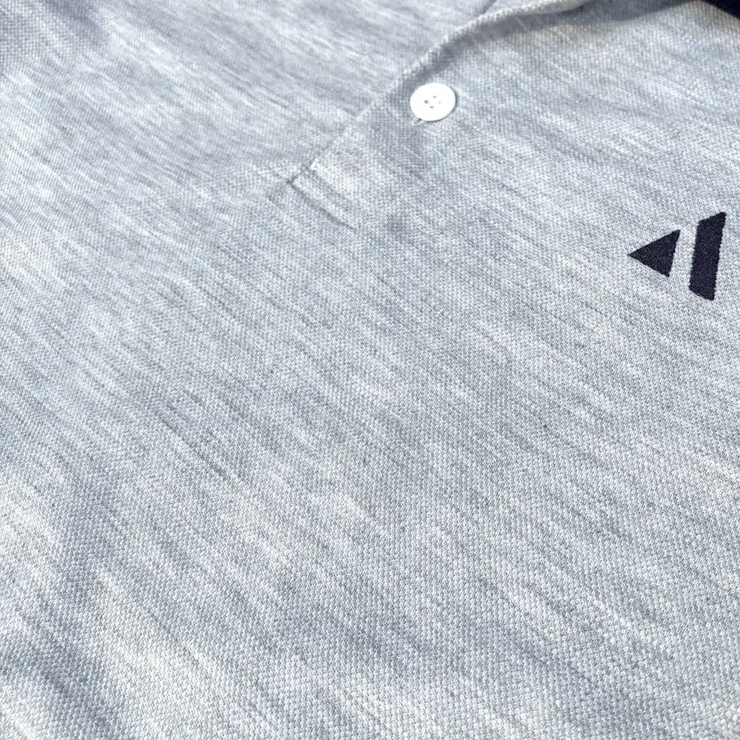 Ash Color Polo T-Shirt with Navy Blue Shoulder Cut