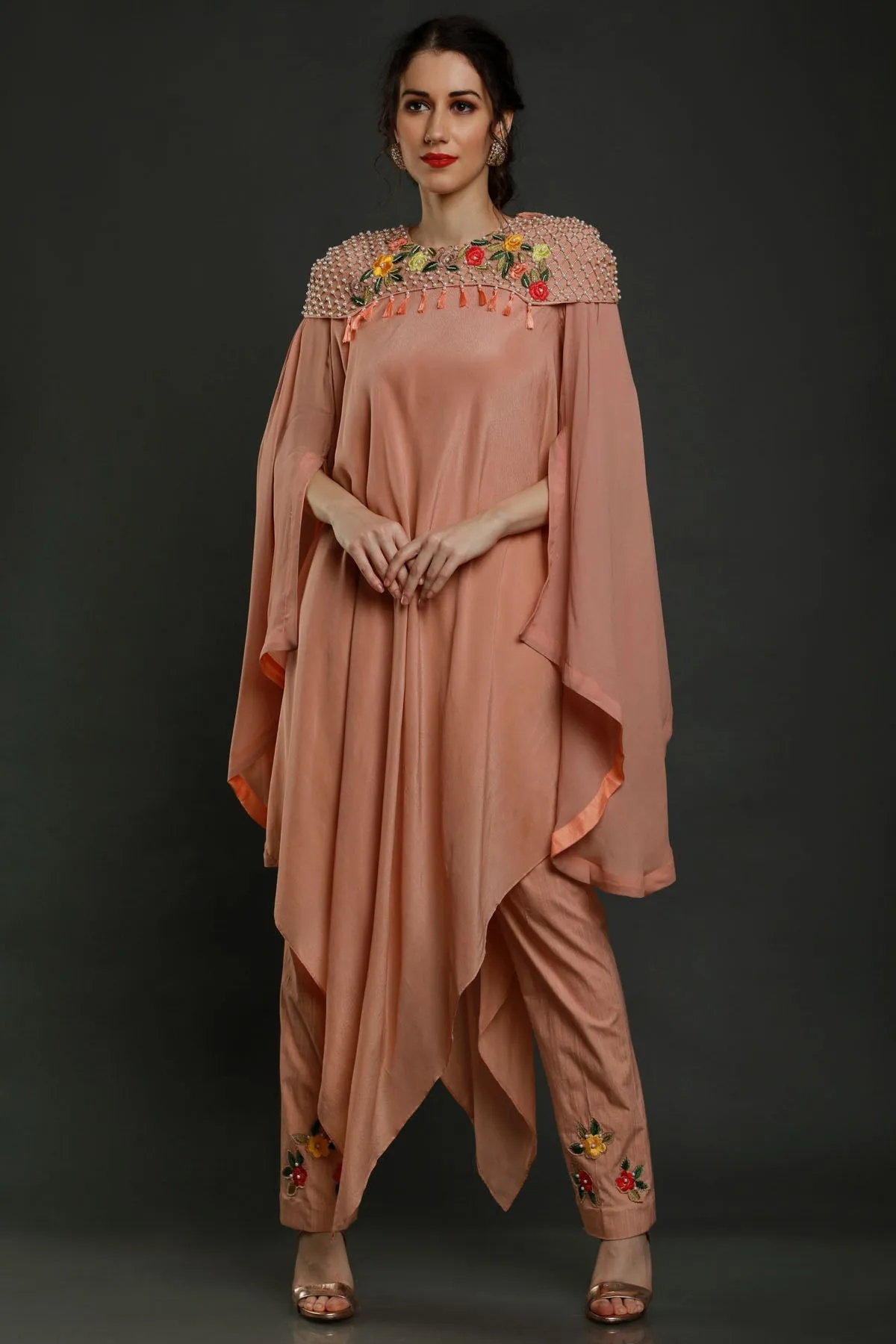 Asymmetrical Embroidered Kurta Set