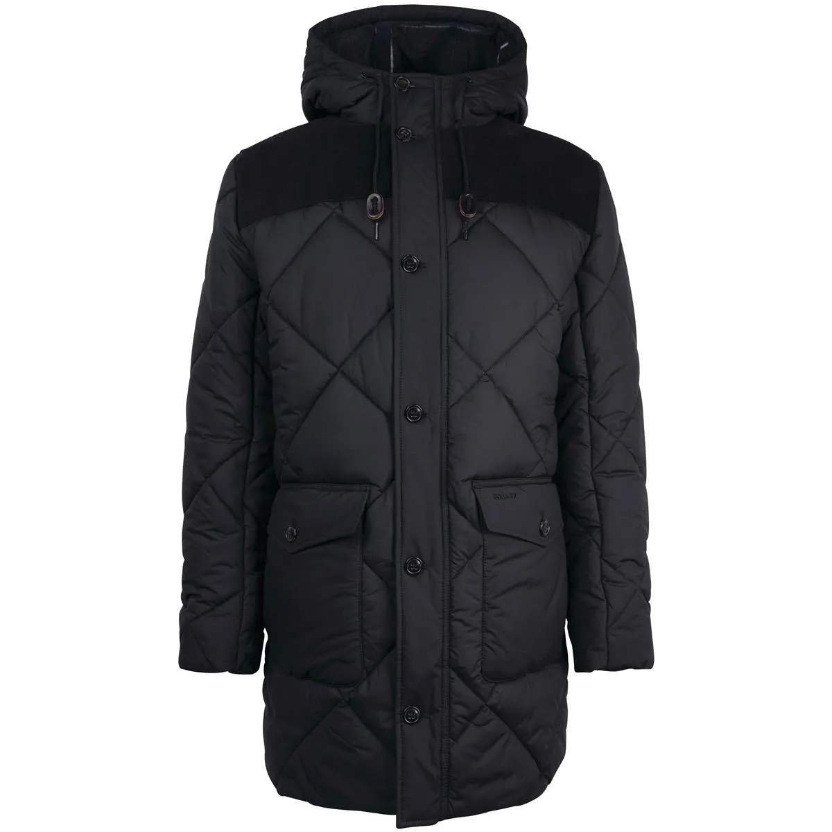 Barbour Men's Elmwood Box Quilted Hooded Full Zip Parka Coat Black XL