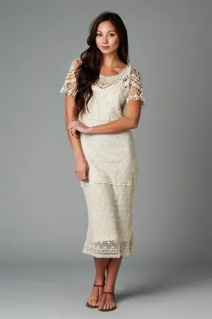 Bias Cut Crochet Lace Midi Dress