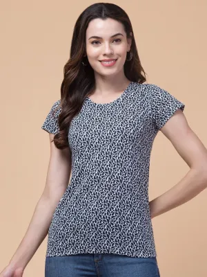 Black Floral print round Neck T-shirt