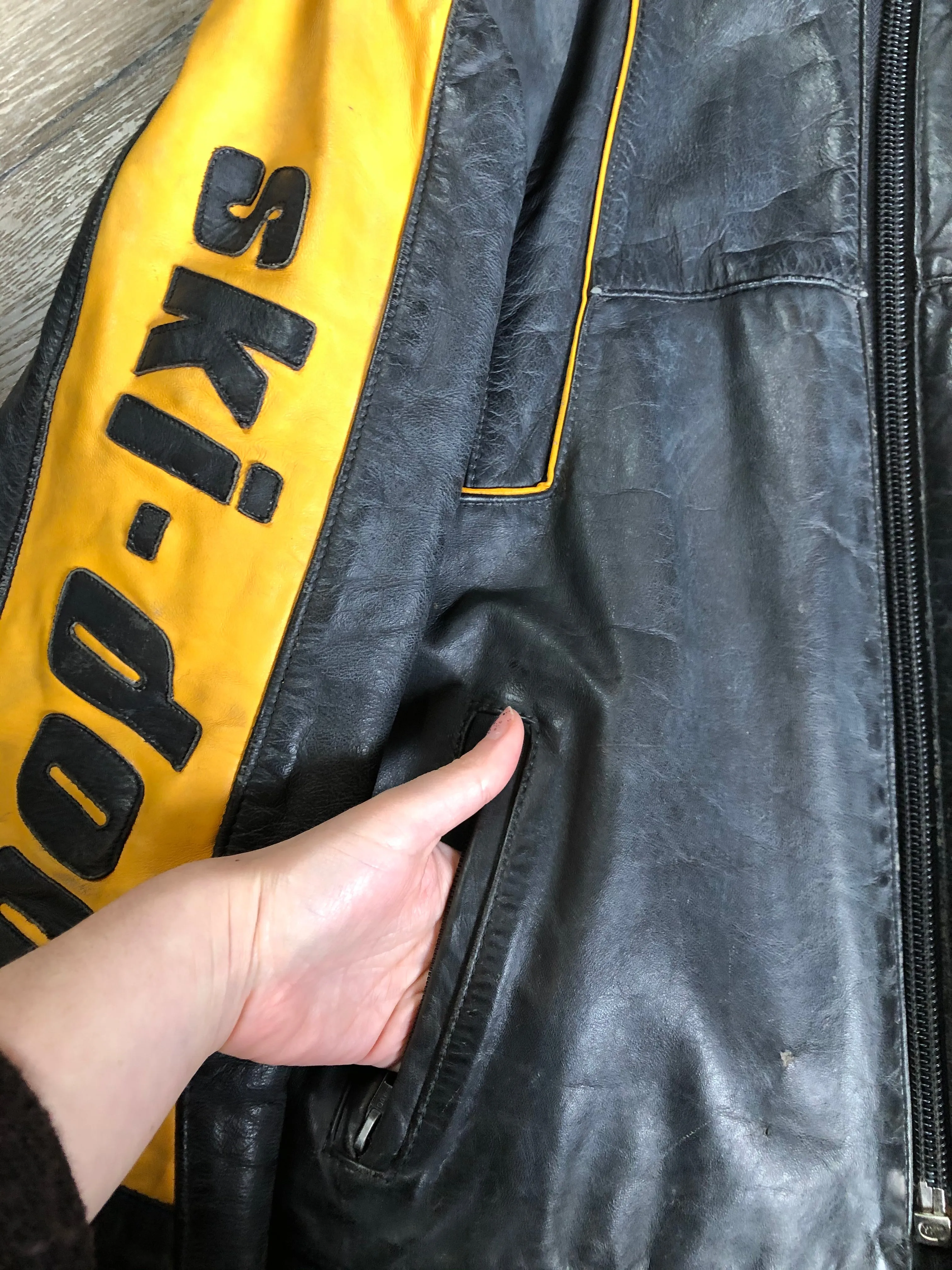 Bombardier Black and Yellow Ski-Doo Leather Jacket, Made in Canada, SOLD