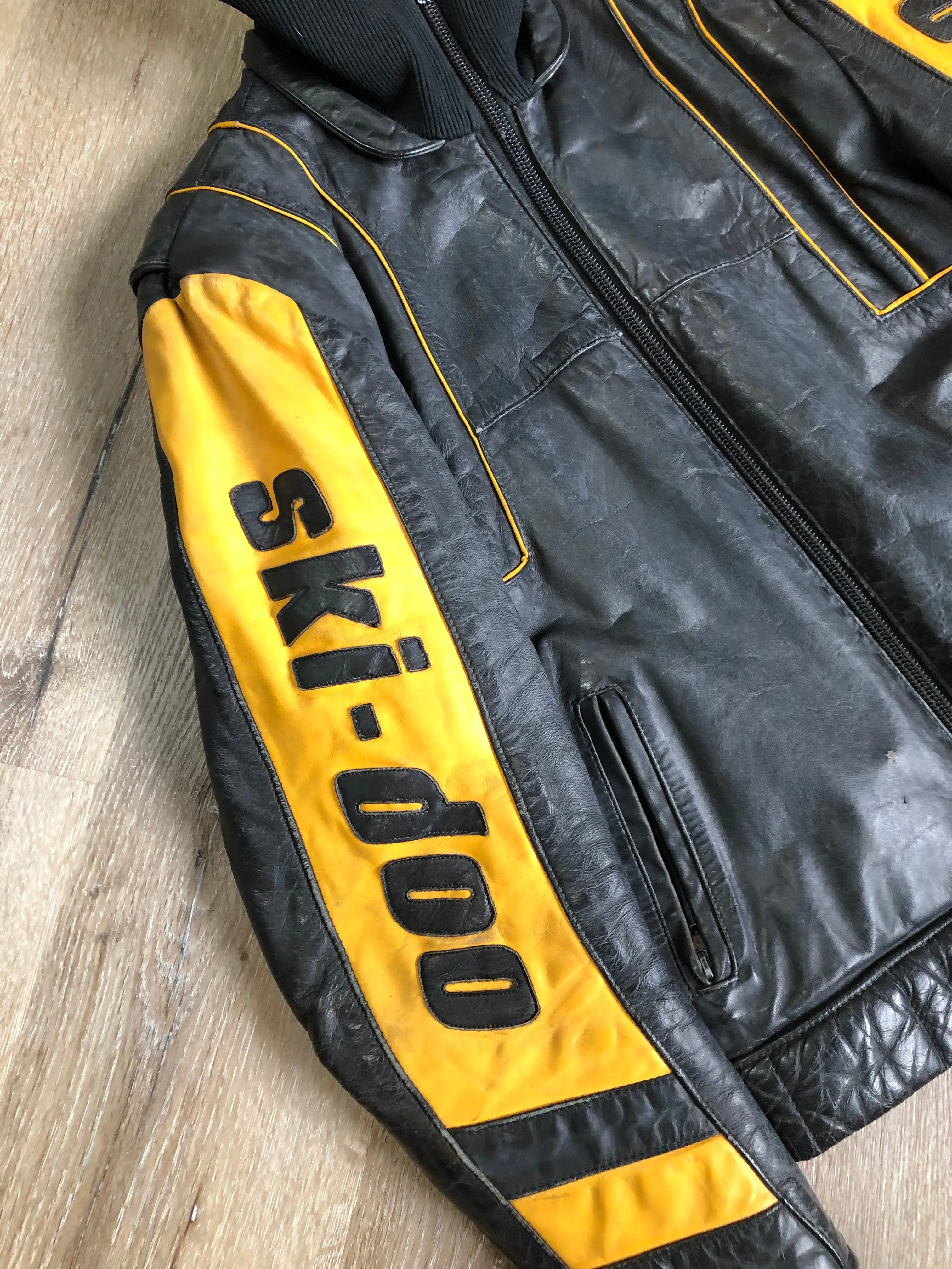 Bombardier Black and Yellow Ski-Doo Leather Jacket, Made in Canada, SOLD