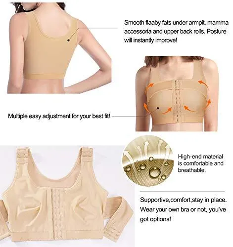 BRABIC Women’s Front Closure Bra Post-Surgery Posture Corrector Shaper Tops with Breast Support Band (Beige, M)