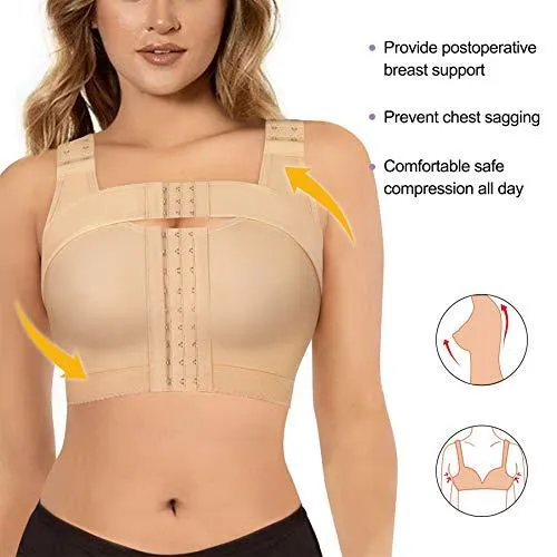 BRABIC Women’s Front Closure Bra Post-Surgery Posture Corrector Shaper Tops with Breast Support Band (Beige, M)