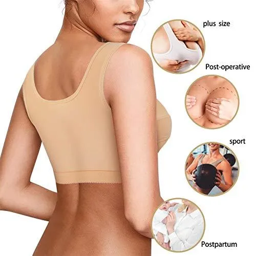 BRABIC Women’s Front Closure Bra Post-Surgery Posture Corrector Shaper Tops with Breast Support Band (Beige, M)