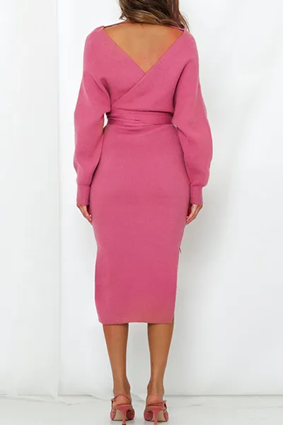 Casual Elegant Solid Backless Slit Pencil Skirt Dresses