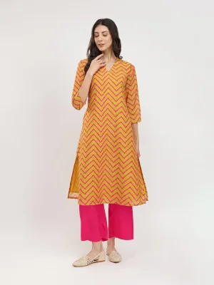 Chevron Print Kurta set - Yellow & Fuchsia