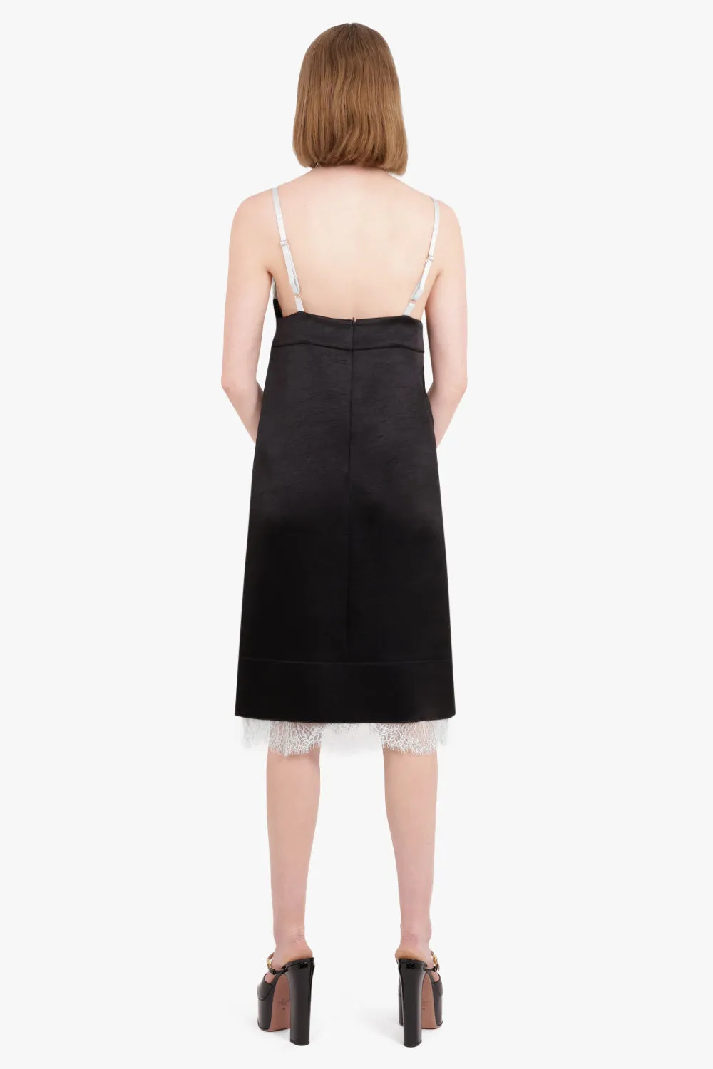 CONTRAST LACE SLIP DRESS BLACK