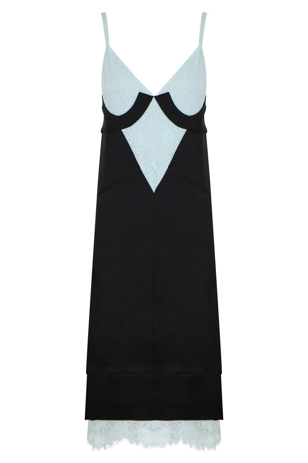 CONTRAST LACE SLIP DRESS BLACK