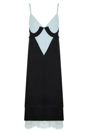 CONTRAST LACE SLIP DRESS BLACK