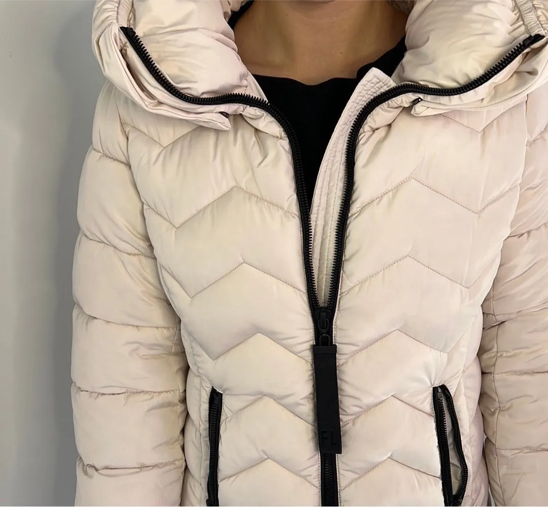 CREAM LONG THICK QUILTED PUFFER COAT