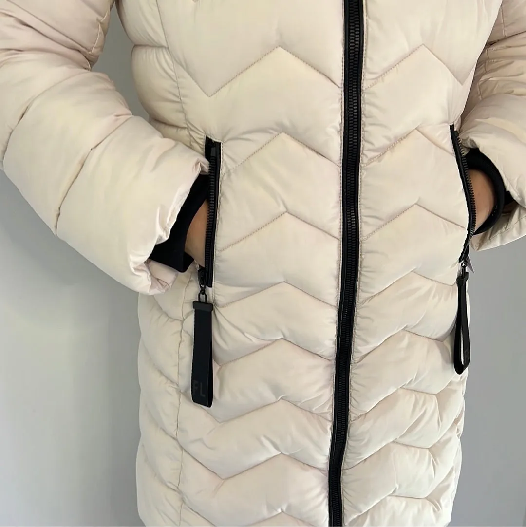 CREAM LONG THICK QUILTED PUFFER COAT