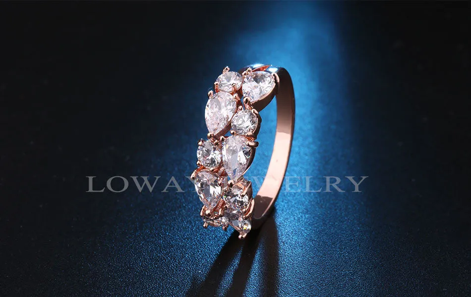 Fashion Multicolor Cubic Zirconia 18K Rose Gold Plated Wedding Finger Ring