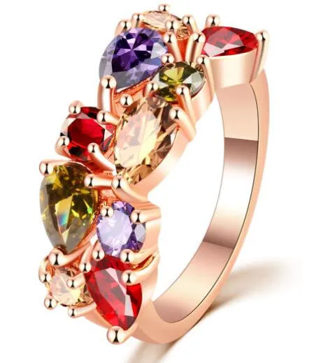 Fashion Multicolor Cubic Zirconia 18K Rose Gold Plated Wedding Finger Ring