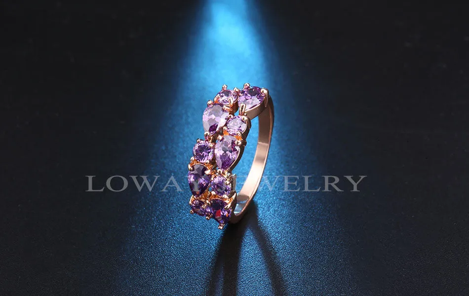 Fashion Multicolor Cubic Zirconia 18K Rose Gold Plated Wedding Finger Ring
