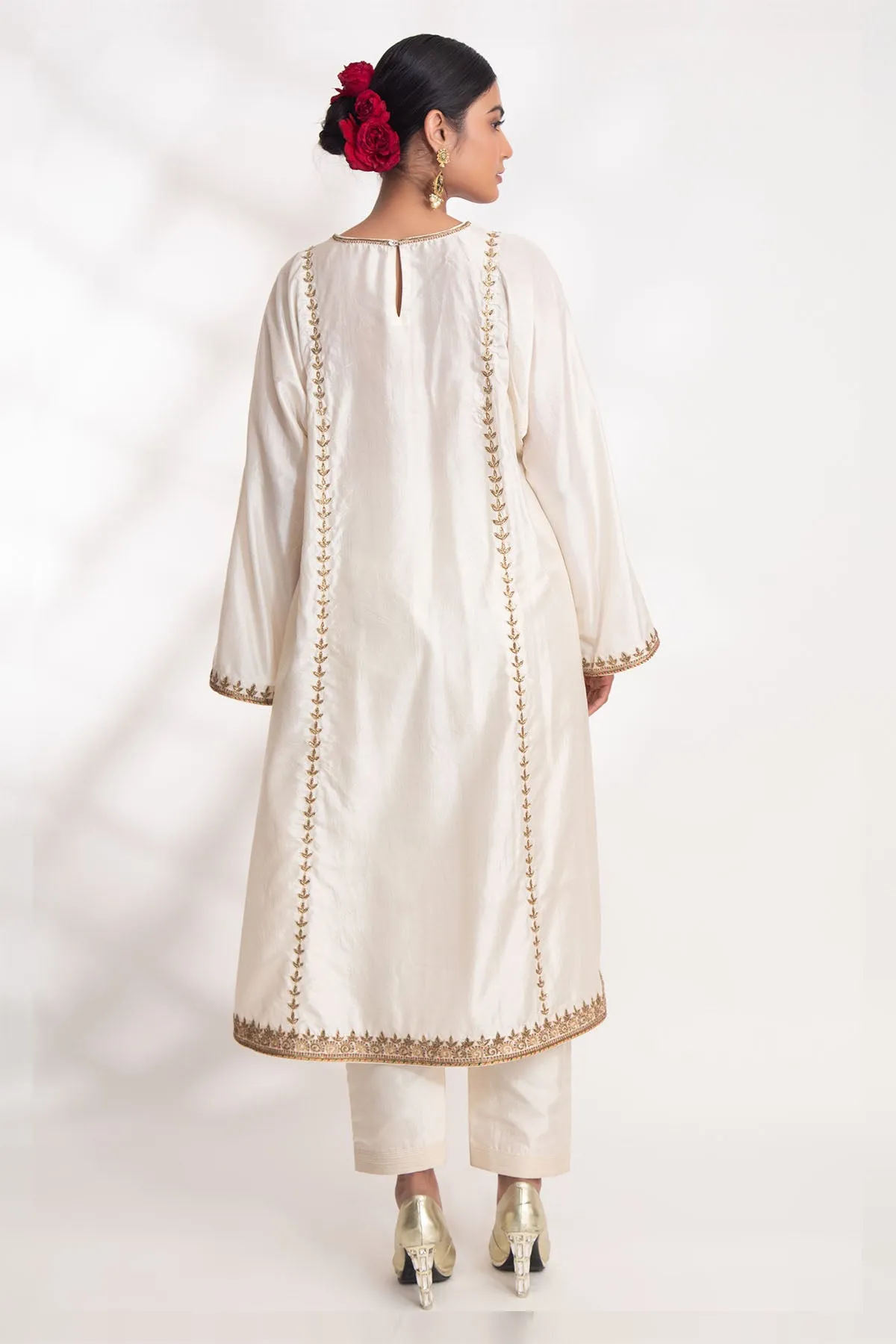 Ivory Zardozi Flared Kurta Set