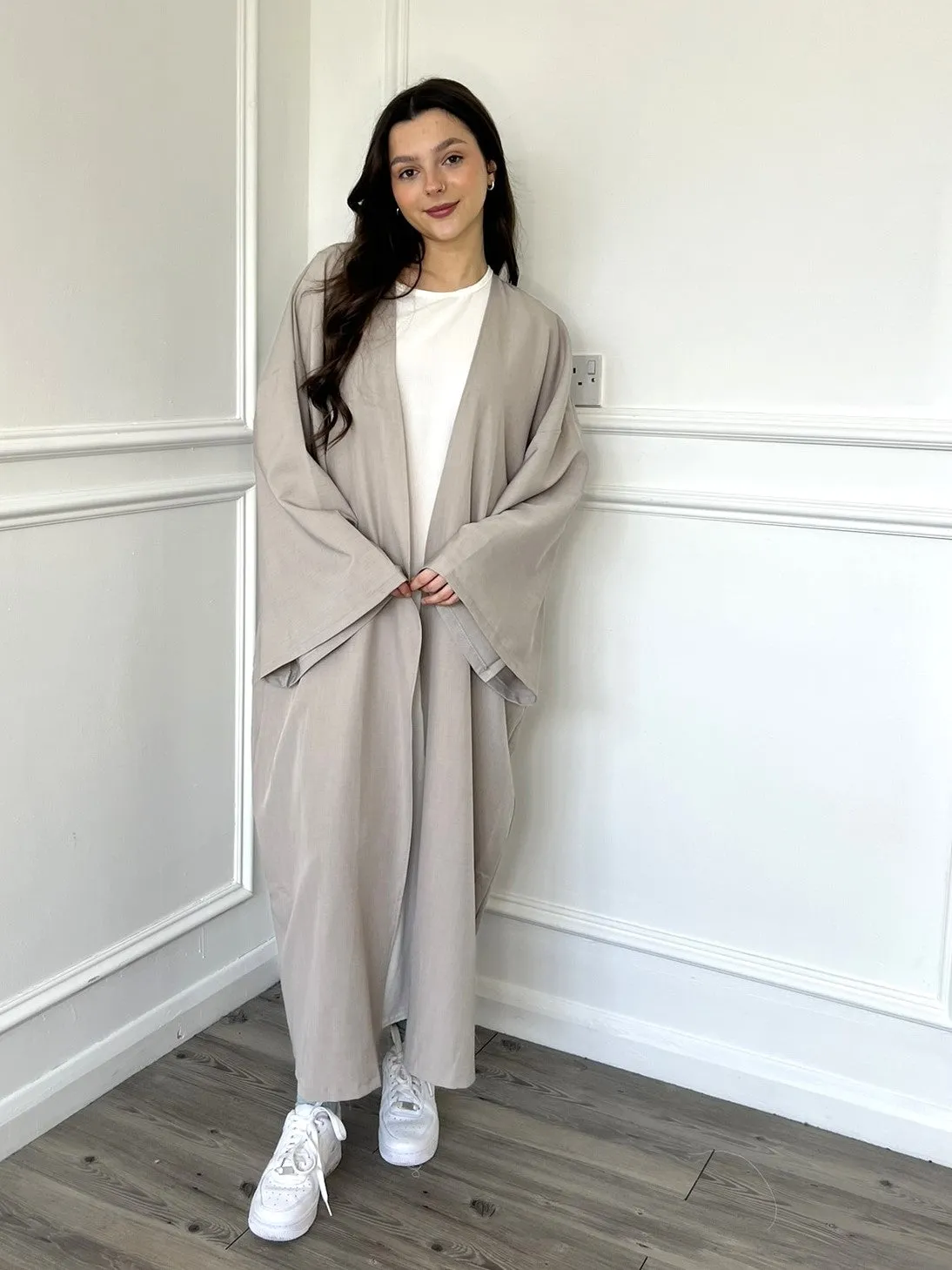 Linen Look Kimono Abaya - Oat