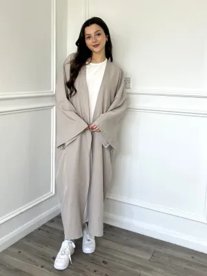 Linen Look Kimono Abaya - Oat