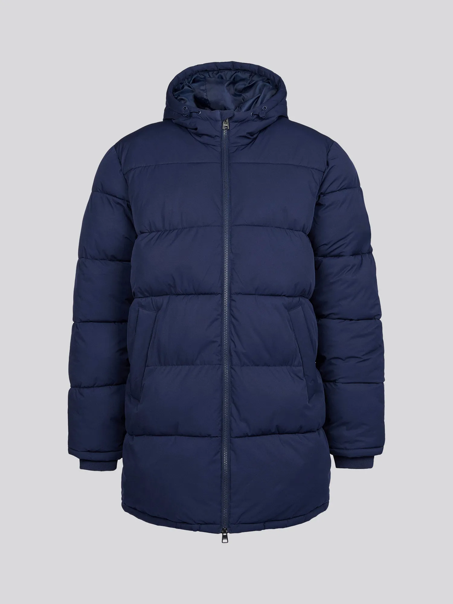 Mens Longline Puffer Coat in Navy Blue