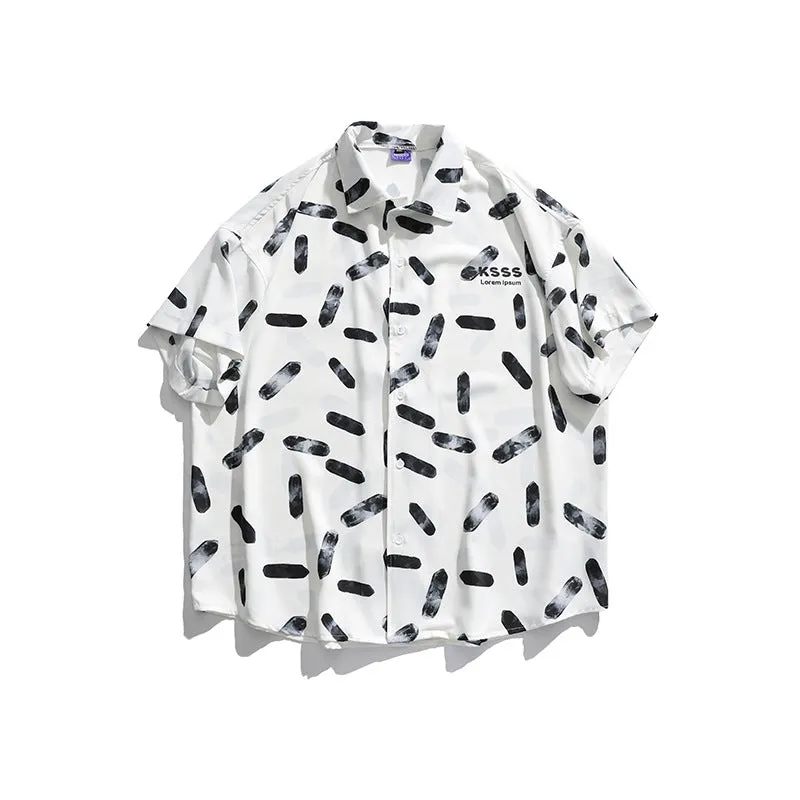 Men's T-Shirt Summer Men's Ink Pattern Printed Shirt Loose