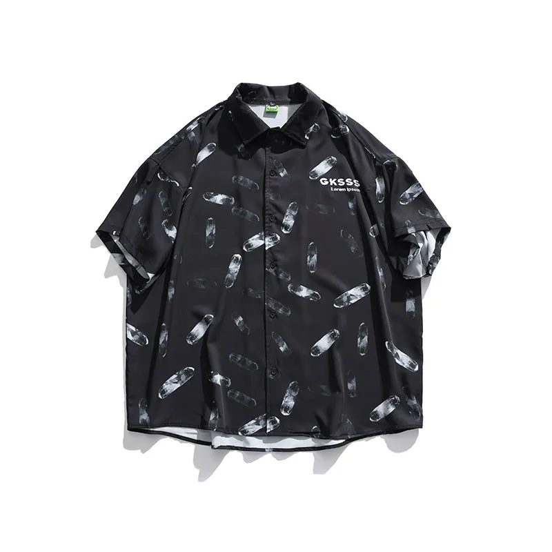 Men's T-Shirt Summer Men's Ink Pattern Printed Shirt Loose