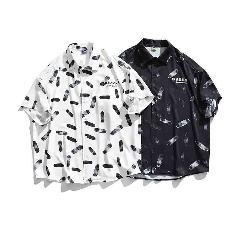 Men's T-Shirt Summer Men's Ink Pattern Printed Shirt Loose