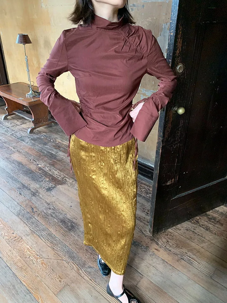 Metallic Pencil Conspicuous Glossy Long-Skirt