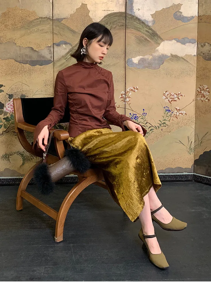 Metallic Pencil Conspicuous Glossy Long-Skirt