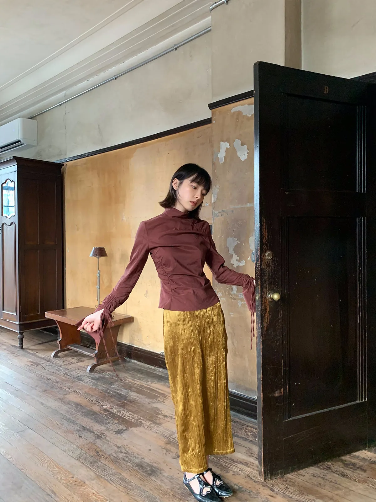 Metallic Pencil Conspicuous Glossy Long-Skirt