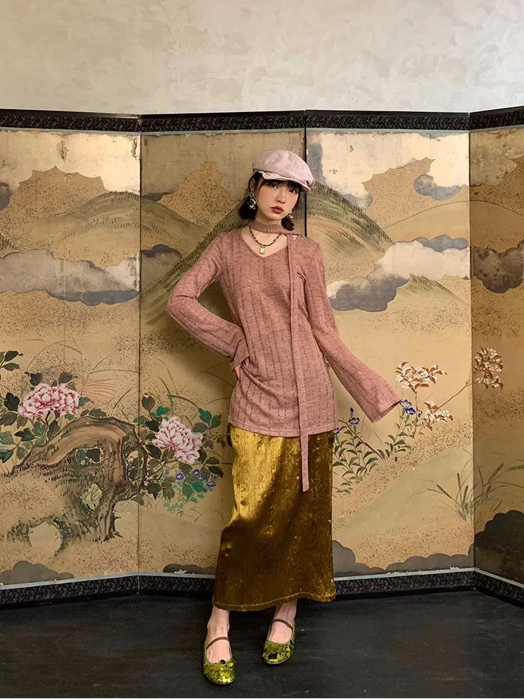 Metallic Pencil Conspicuous Glossy Long-Skirt