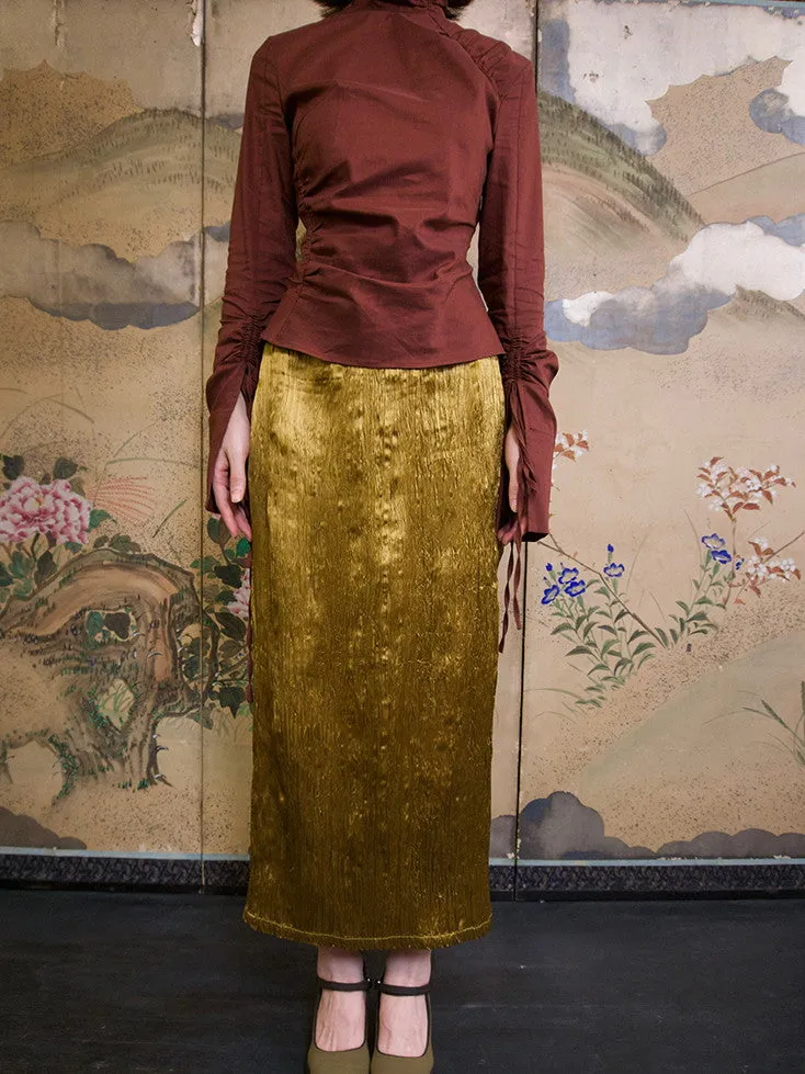 Metallic Pencil Conspicuous Glossy Long-Skirt
