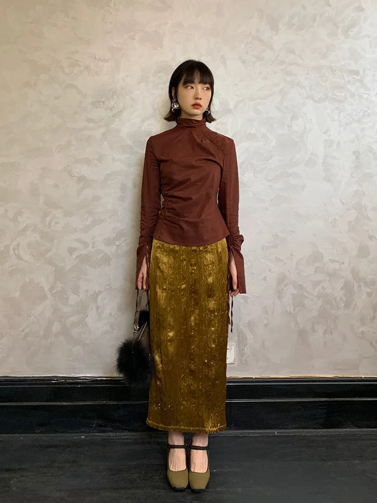 Metallic Pencil Conspicuous Glossy Long-Skirt
