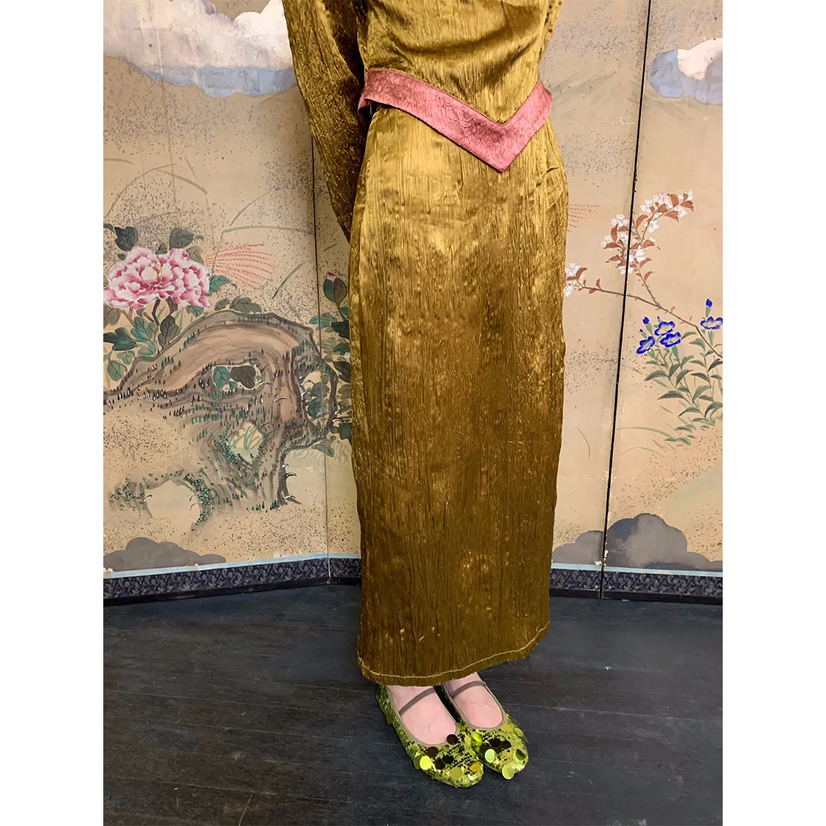 Metallic Pencil Conspicuous Glossy Long-Skirt