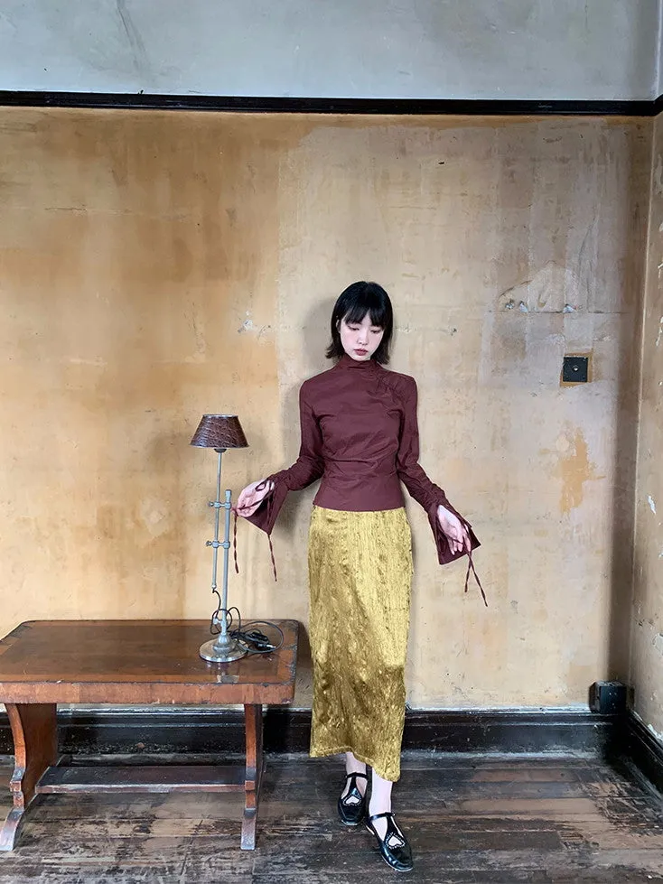 Metallic Pencil Conspicuous Glossy Long-Skirt