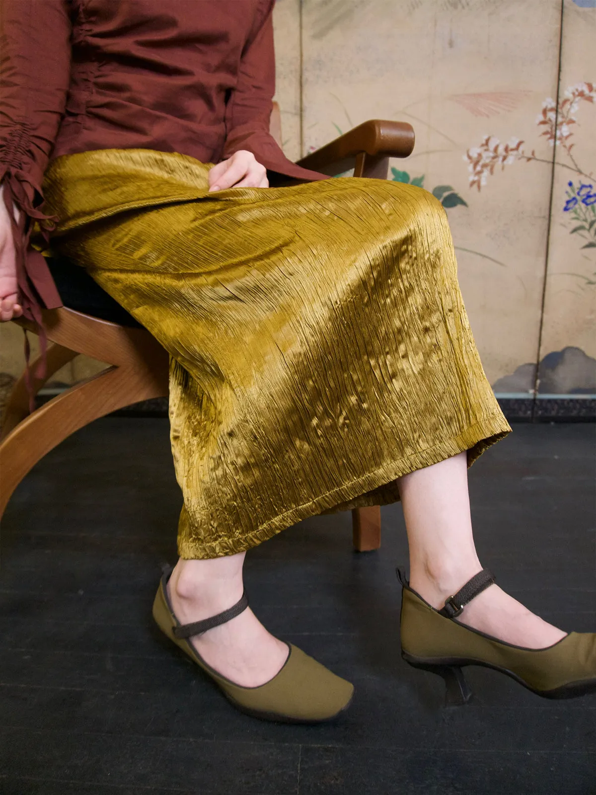 Metallic Pencil Conspicuous Glossy Long-Skirt