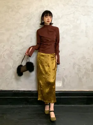 Metallic Pencil Conspicuous Glossy Long-Skirt